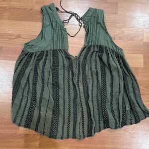 Free People Olive Green Striped Peasant Tank Top